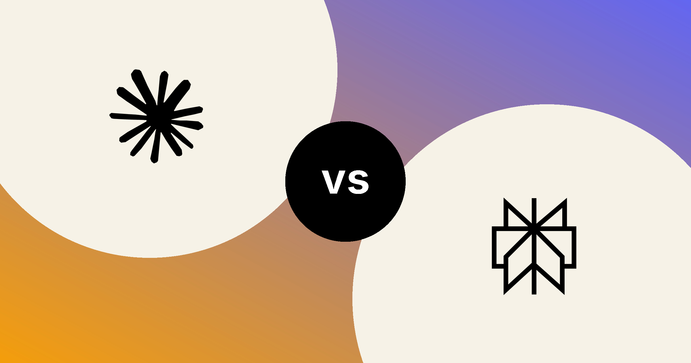 The Claude mark and the Perplexity mark, in solid black on cream circles, on an amber to indigo gradient, with a black vs badge between them.