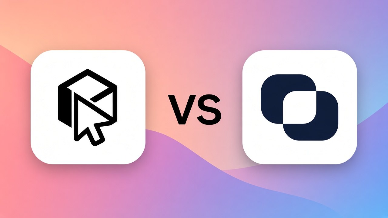 Cursor and GitHub Copilot marks on a wavy peach, lavender and blue background, with VS between them.