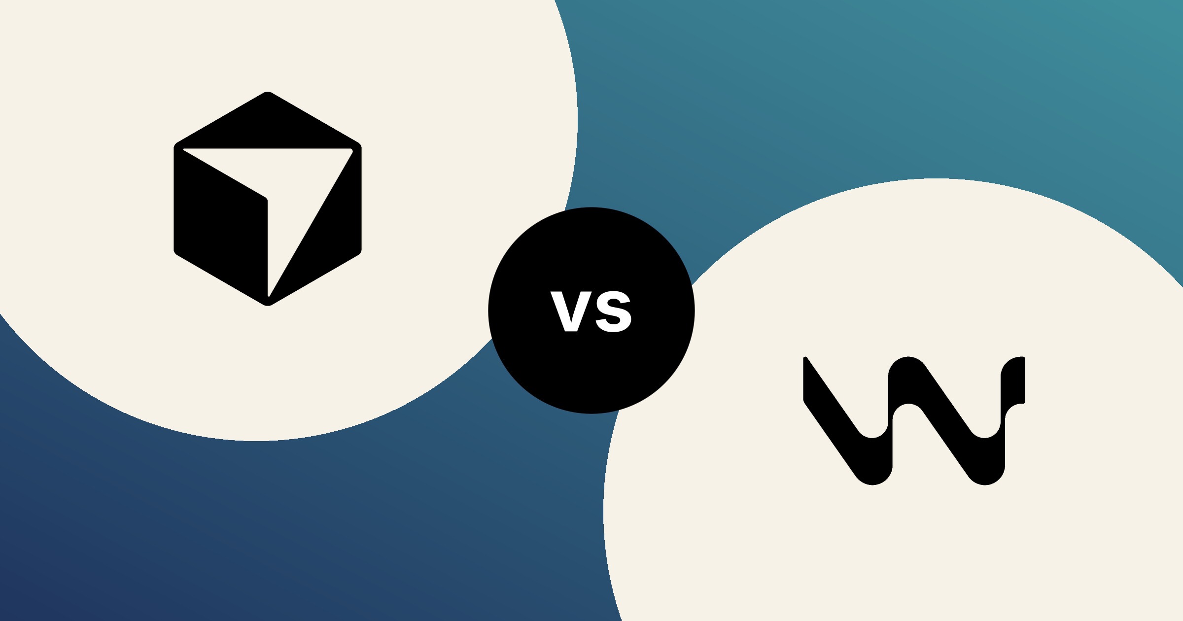 The Cursor cube and the Windsurf wave mark, in solid black on cream circles, on a navy to teal gradient, with a black vs badge between them.