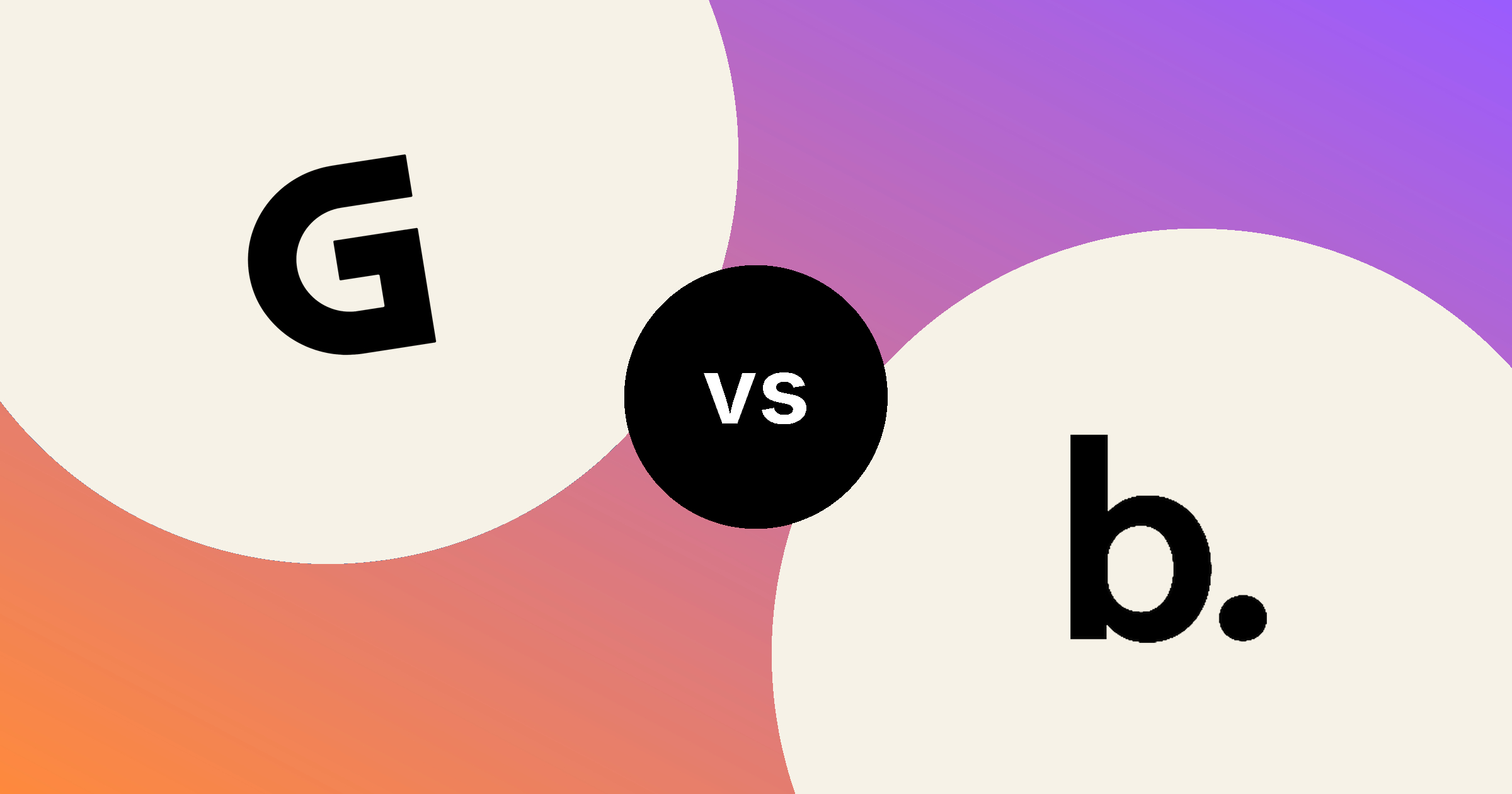 The Gamma mark and the Beautiful.ai mark, in solid black on cream circles, on an orange to violet gradient, with a black vs badge between them.