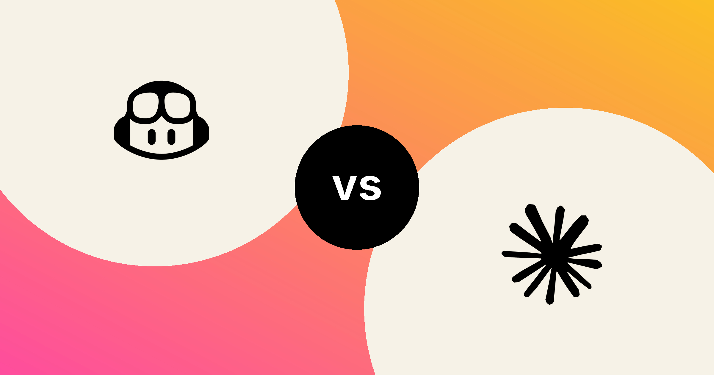 The GitHub Copilot mark and the Claude Code mark, in solid black on cream circles, on a pink to gold gradient, with a black vs badge between them.