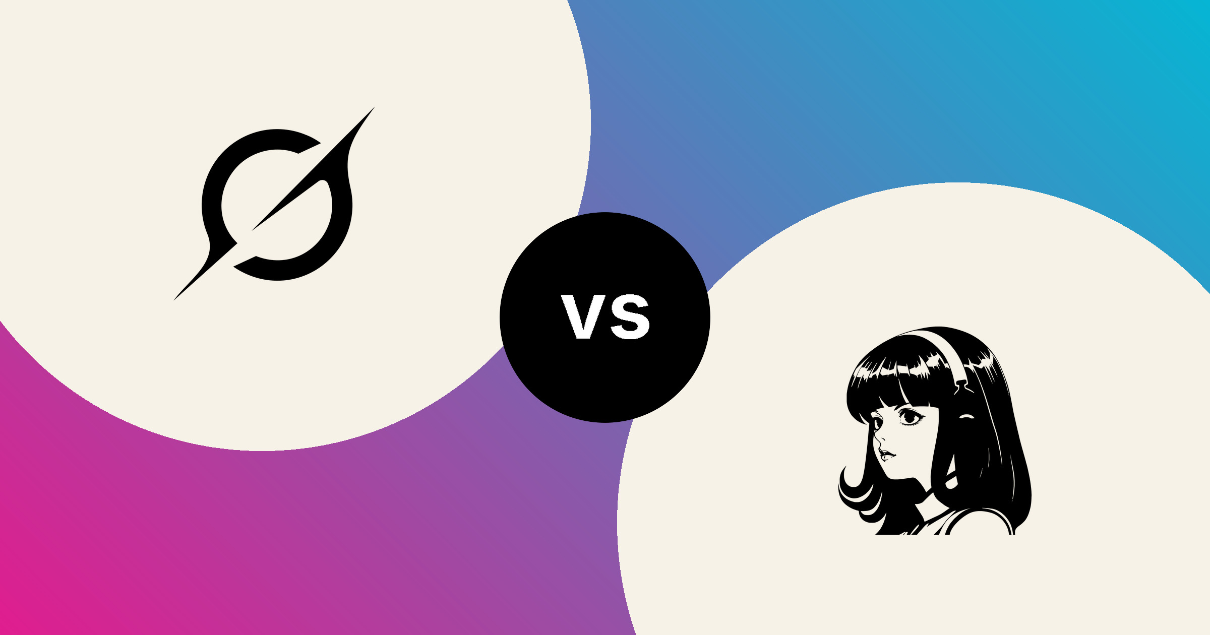 The Grok mark and the Hermes portrait, in solid black on cream circles, on a magenta to blue gradient, with a black vs badge between them.
