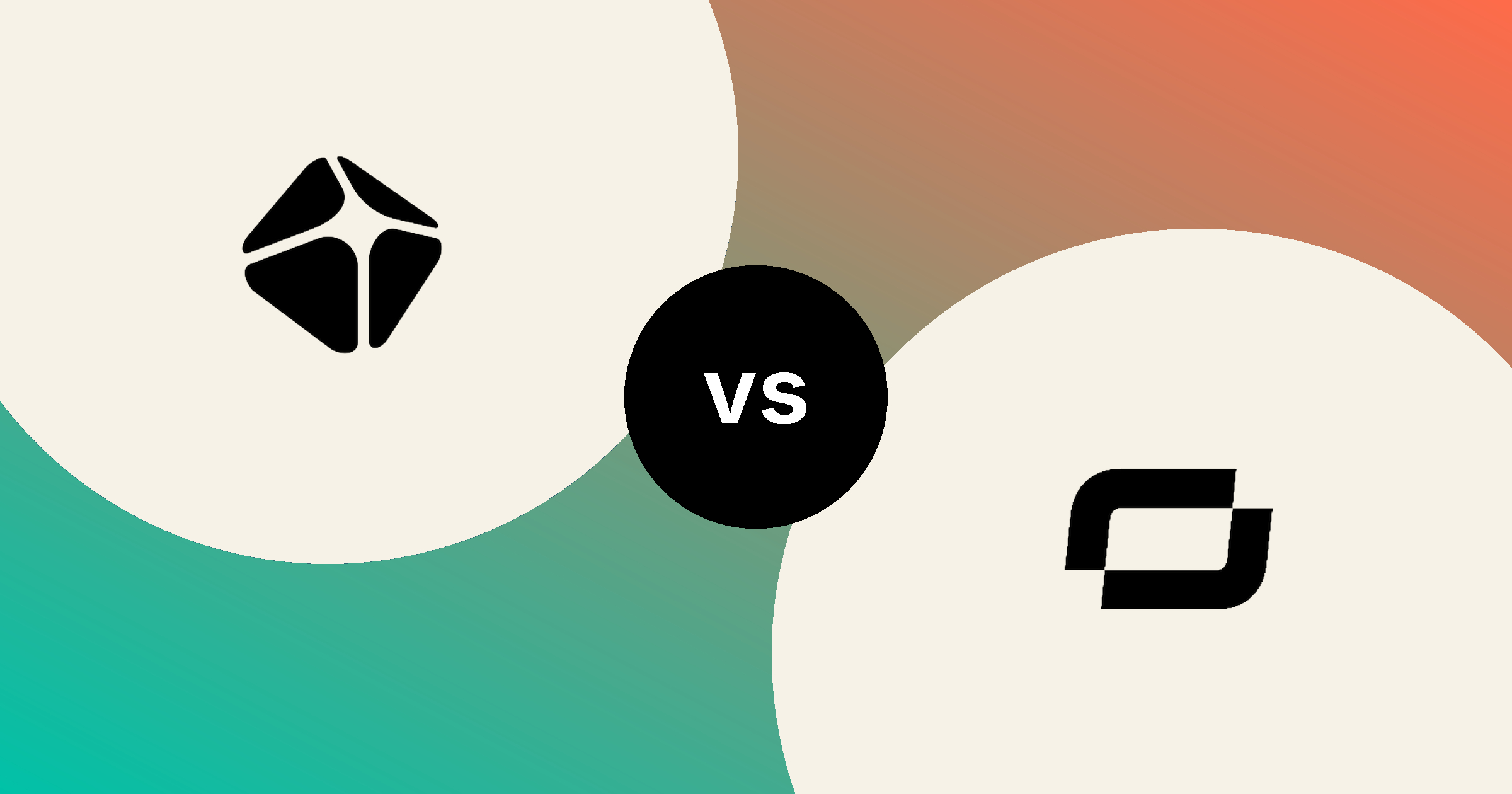 The HeyGen mark and the Synthesia mark, in solid black on cream circles, on a teal to coral gradient, with a black vs badge between them.