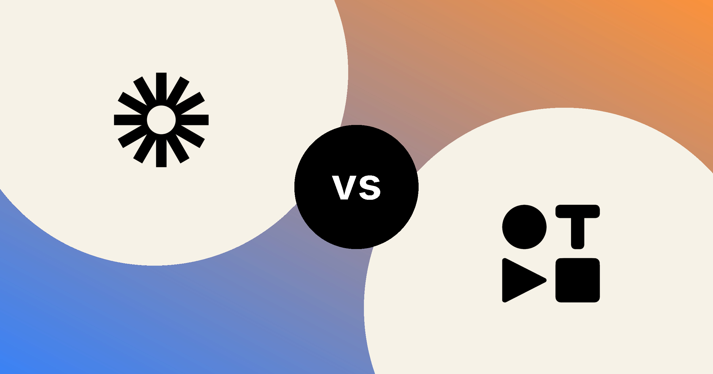 The Loom mark and the Tella mark, in solid black on cream circles, on a blue to orange gradient, with a black vs badge between them.