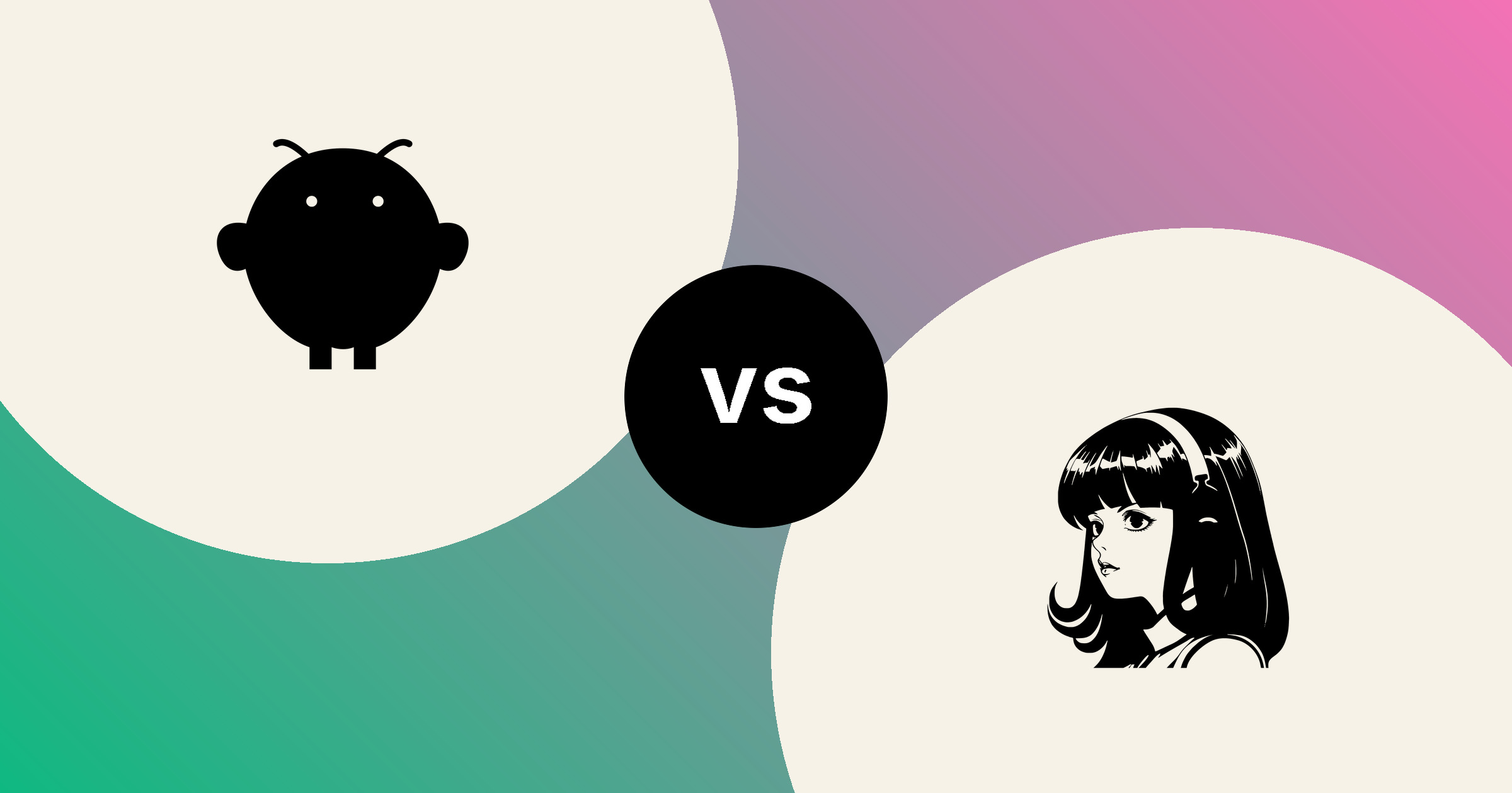 The OpenClaw mark and the Hermes portrait, in solid black on cream circles, on a green to pink gradient, with a black vs badge between them.